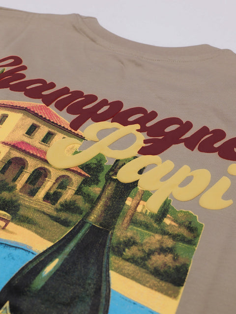 XPLCT Champagne Tee Beige — print detail