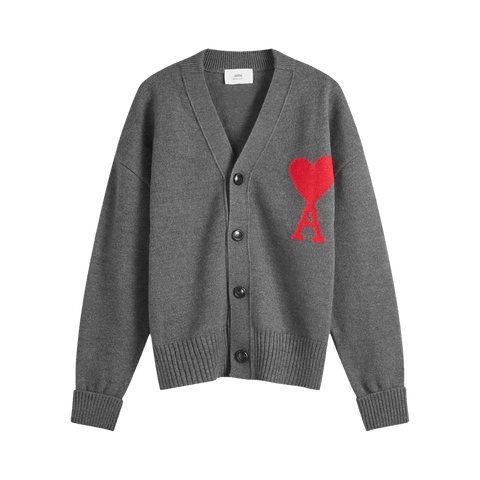 Ami Large A Heart Cardigan 'Grey/Red' UKC002.018.067